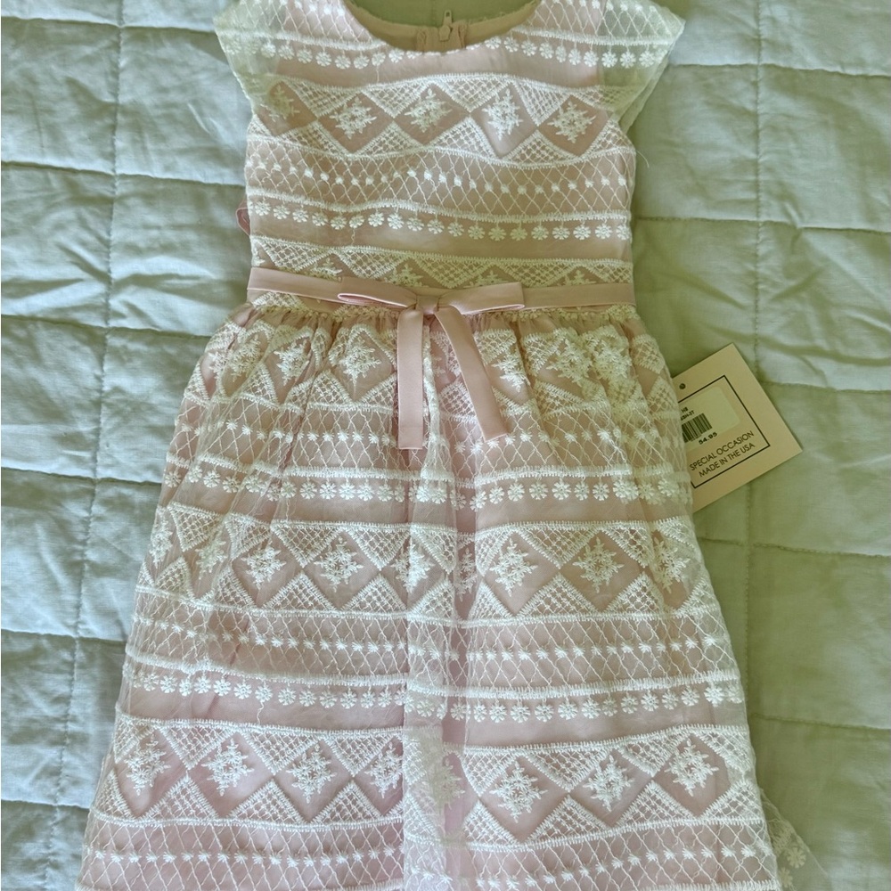 Elegant White Lace over Pink Kids Dress